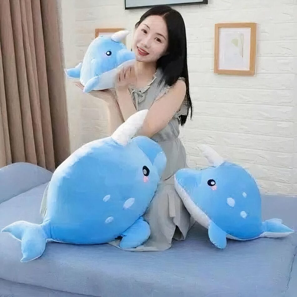 Knuffel Walvis Eenhoorn Hemelsblauw Met Roze Hoorn De Knuffel