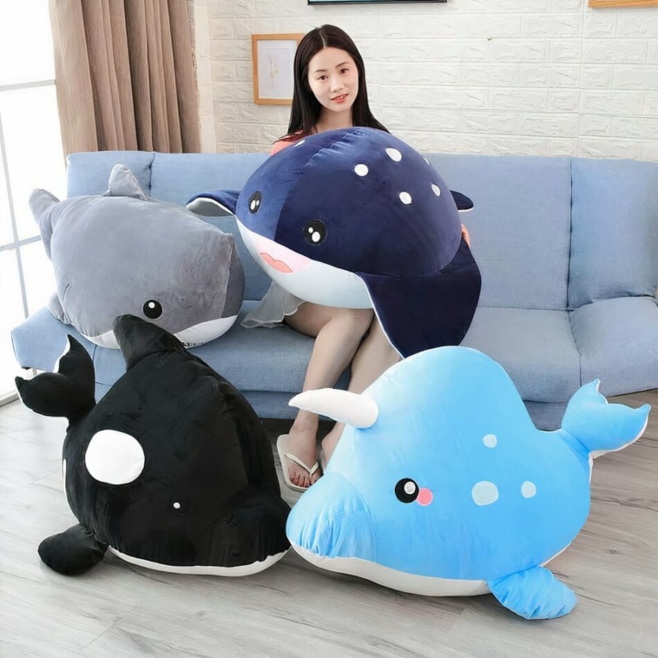 Knuffel Walvis Eenhoorn Hemelsblauw Met Roze Hoorn De Knuffel