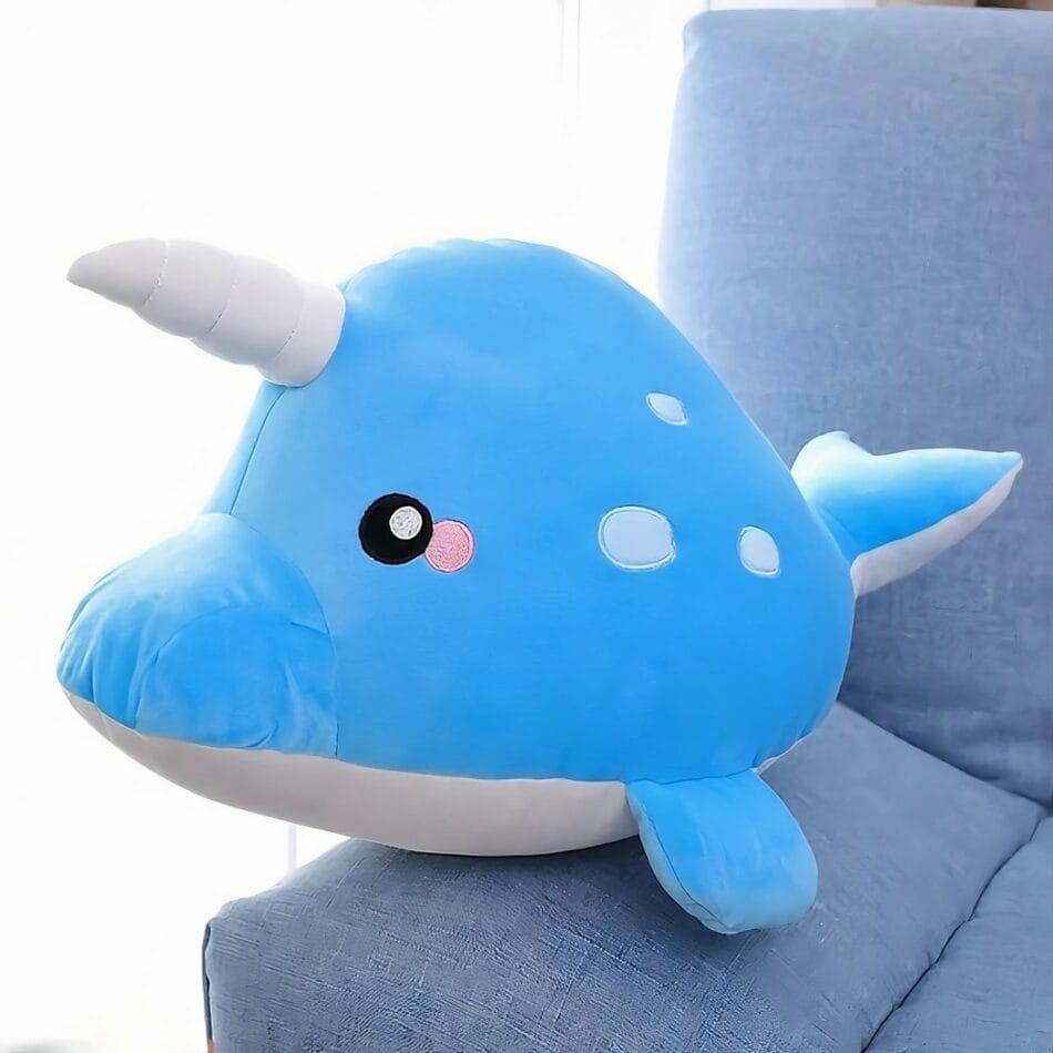 Knuffel Walvis Eenhoorn Hemelsblauw Met Roze Hoorn De Knuffel