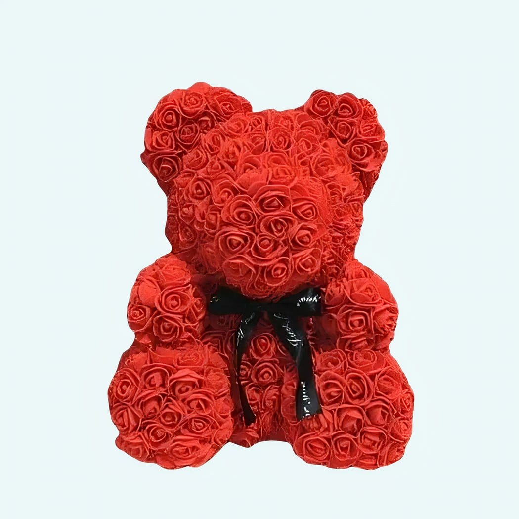 Knuffelbeer met Rode Bloem op Borst Liefdevol Geschenk De Knuffel 40cm