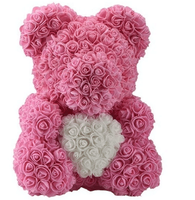 Knuffelbeer met Roze Textielrozen 40 cm Valentijnscadeau De Knuffel