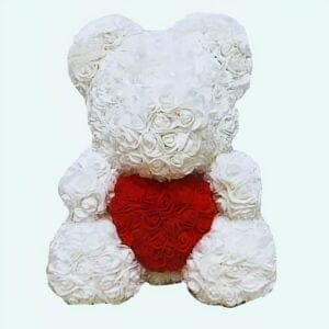 Knuffelbeer met Roze Textielrozen 40 cm Valentijnscadeau De Knuffel
