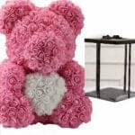 Knuffelbeer met Roze Textielrozen 40 cm Valentijnscadeau De Knuffel