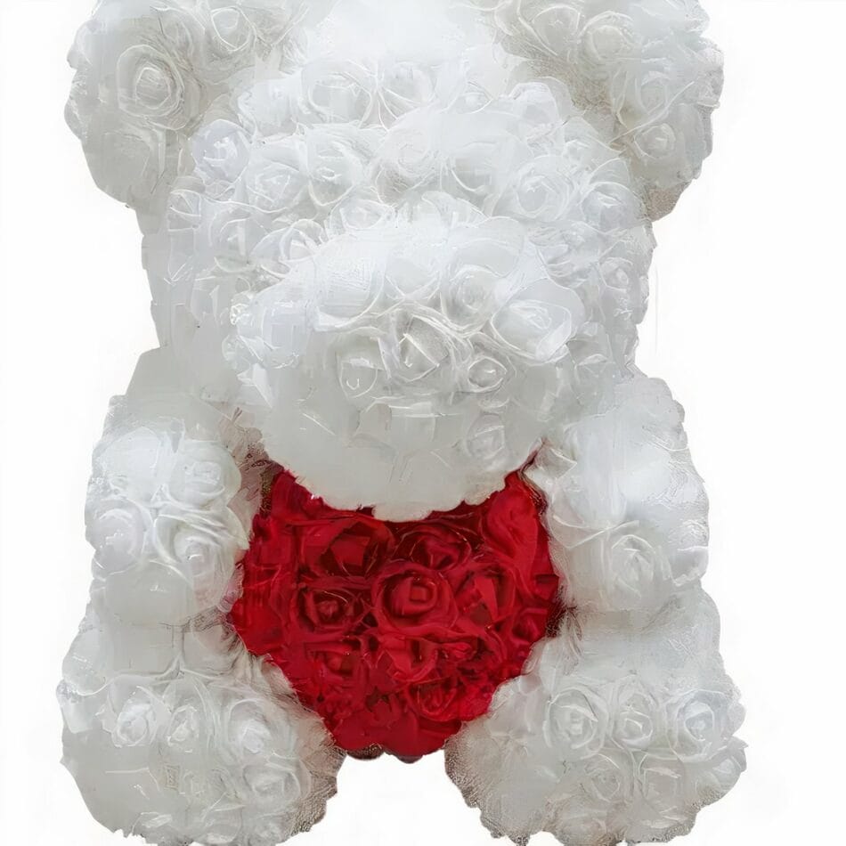 Knuffelbeer met Witte Rozen van Polyester Valentijnscadeau De Knuffel