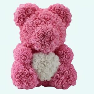 Knuffelbeer met Witte Rozen van Polyester Valentijnscadeau De Knuffel