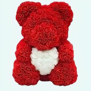 Knuffelbeer met Witte Rozen van Polyester Valentijnscadeau De Knuffel