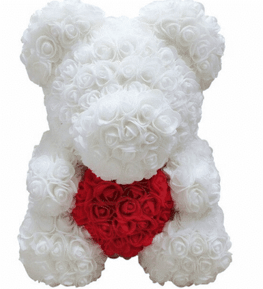 Knuffelbeer met Witte Rozen van Polyester Valentijnscadeau De Knuffel