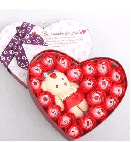 Knuffelbeer Rood Liefdesset Met Rozen In Cadeaudoos De Knuffel