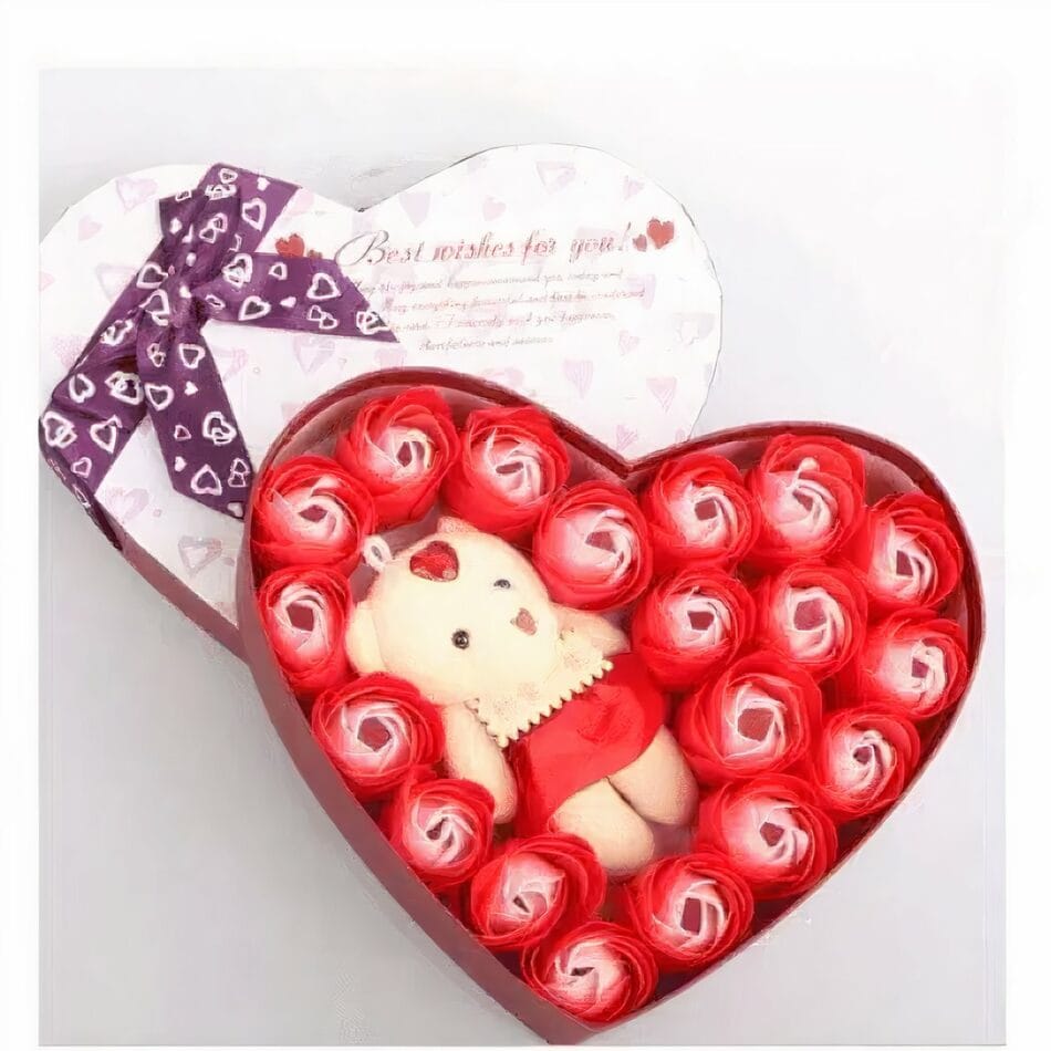 Knuffelbeer Rood Liefdesset Met Rozen In Cadeaudoos De Knuffel