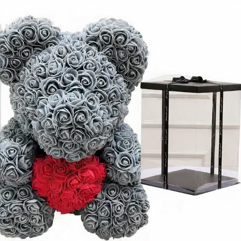 Knuffelbeer Roses Grijs in Coffret Collector Valentijnsgeschenk De Knuffel