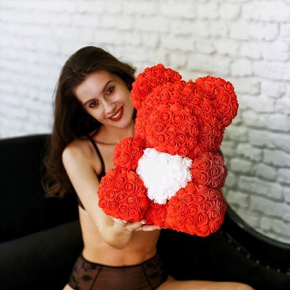 Knuffelbeer Roze Met Felroze Jurk En Rozenrode Accenten 30 cm De Knuffel