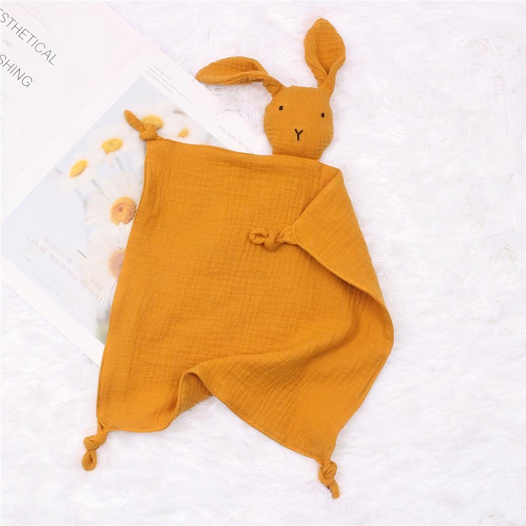 Knuffeldoekje Konijn van Katoen en Mousseline voor Baby's De Knuffel oranje