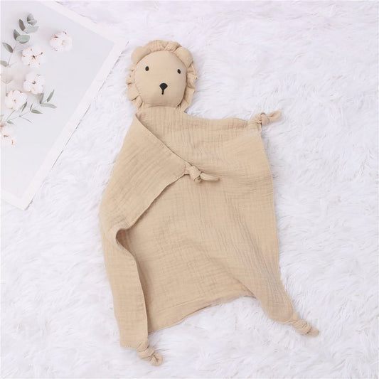 Knuffeldoekje Leeuw van Katoenen Gaze met Mousseline De Knuffel beige
