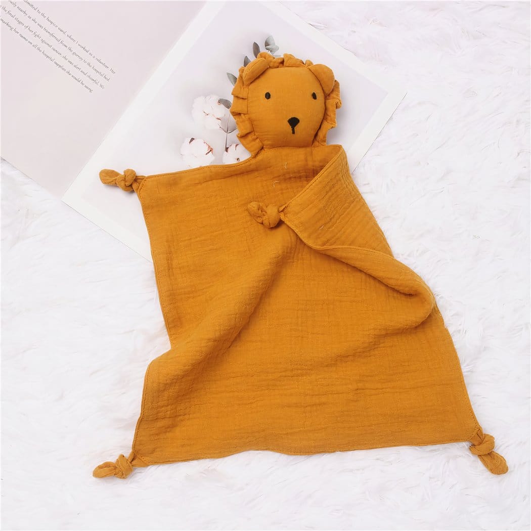 Knuffeldoekje Leeuw van Katoenen Gaze met Mousseline De Knuffel oranje