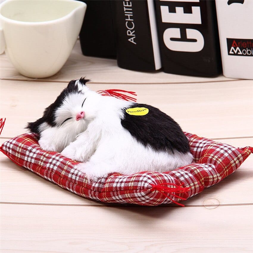 Knuffelkat Zwart en Wit Slapend Zachte Pluche Knuffelpop Klein De Knuffel