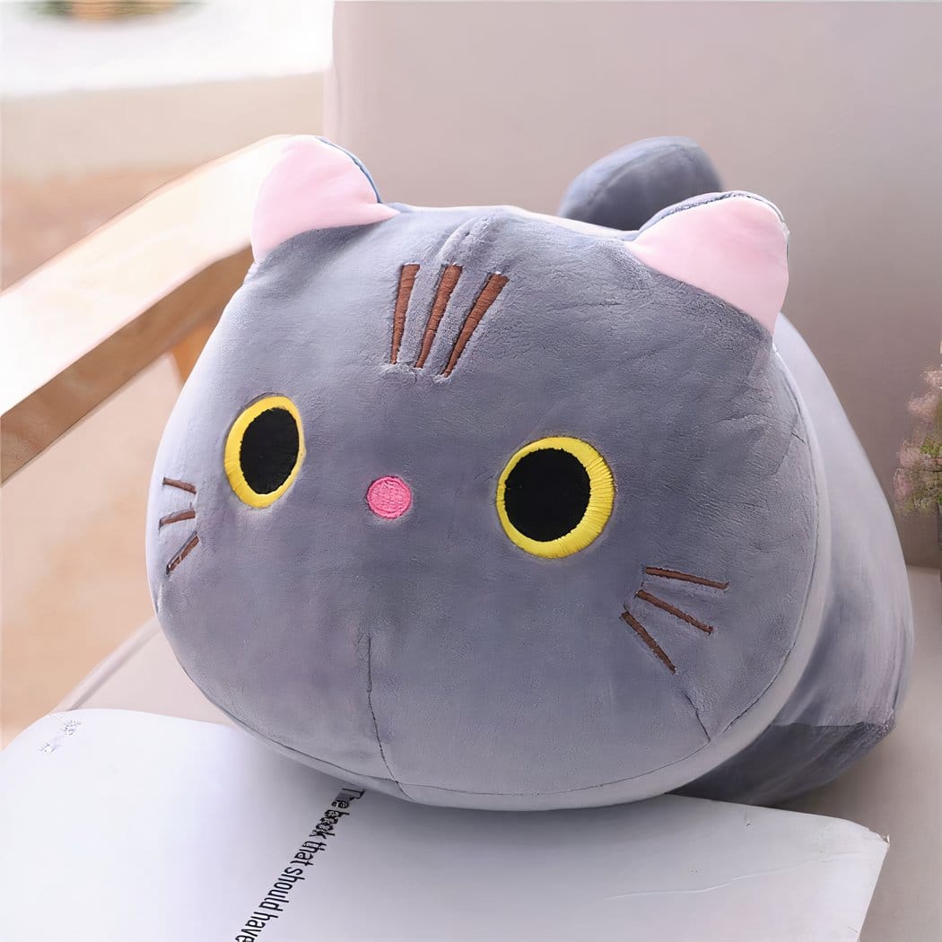 Knuffelkussen Kat met Gigantische Groene Ogen Zachte Decoratie De Knuffel 35cm / grijs