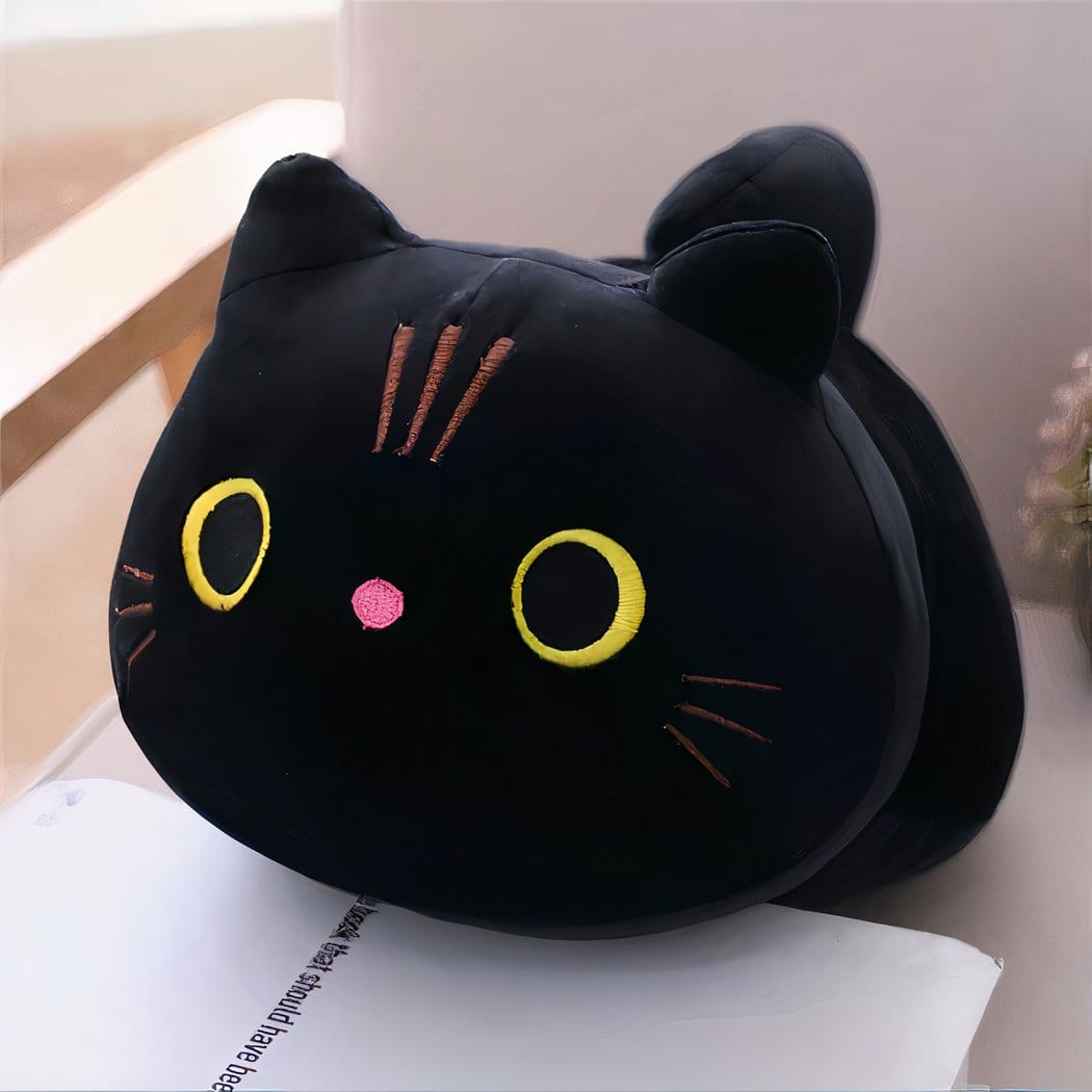 Knuffelkussen Kat met Gigantische Groene Ogen Zachte Decoratie De Knuffel 50cm / zwart