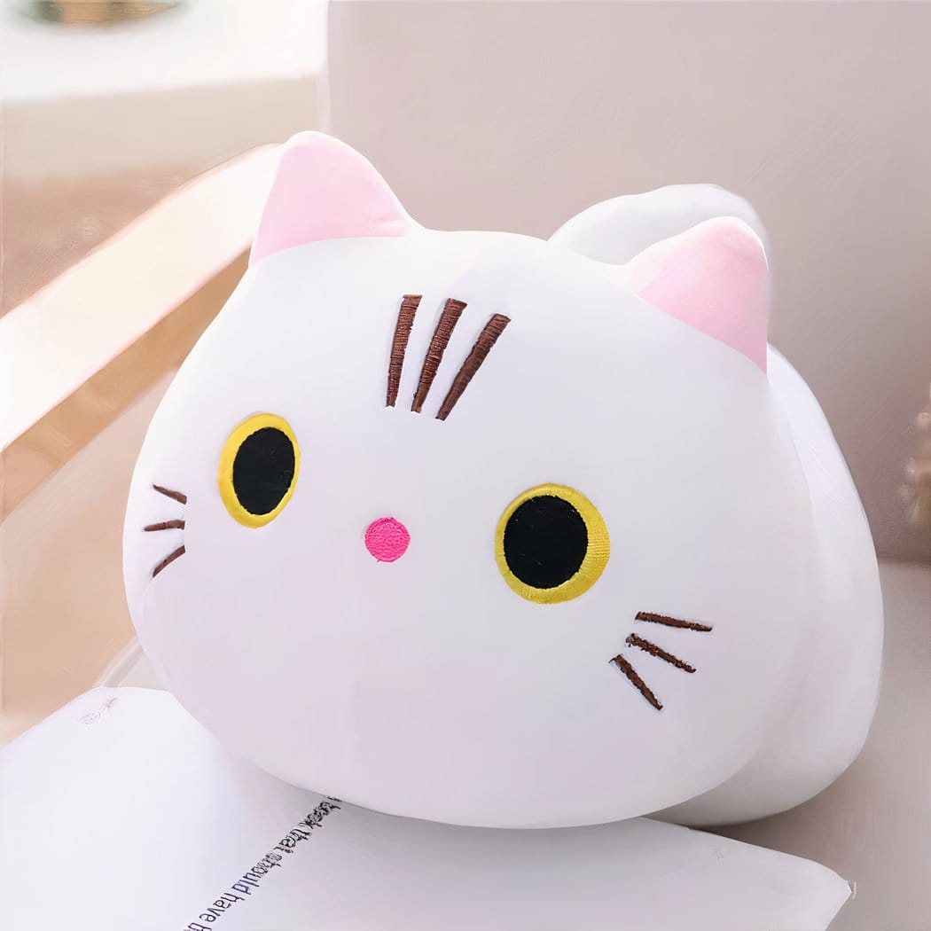 Knuffelkussen Kat met Gigantische Groene Ogen Zachte Decoratie De Knuffel 50cm / wit