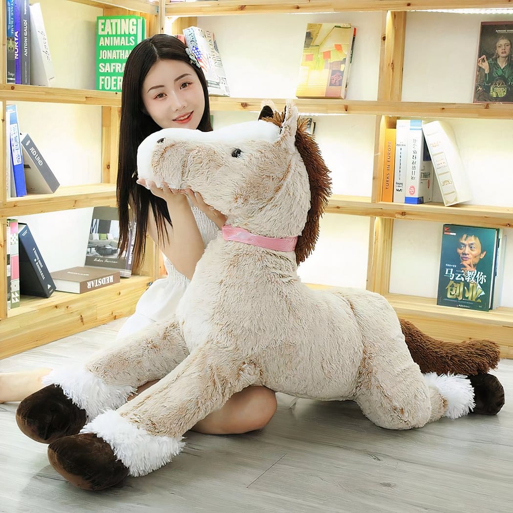 Knuffelpaard Bruin Wit 120 Centimeter Lang Met Gouden Hoefen De Knuffel 120cm