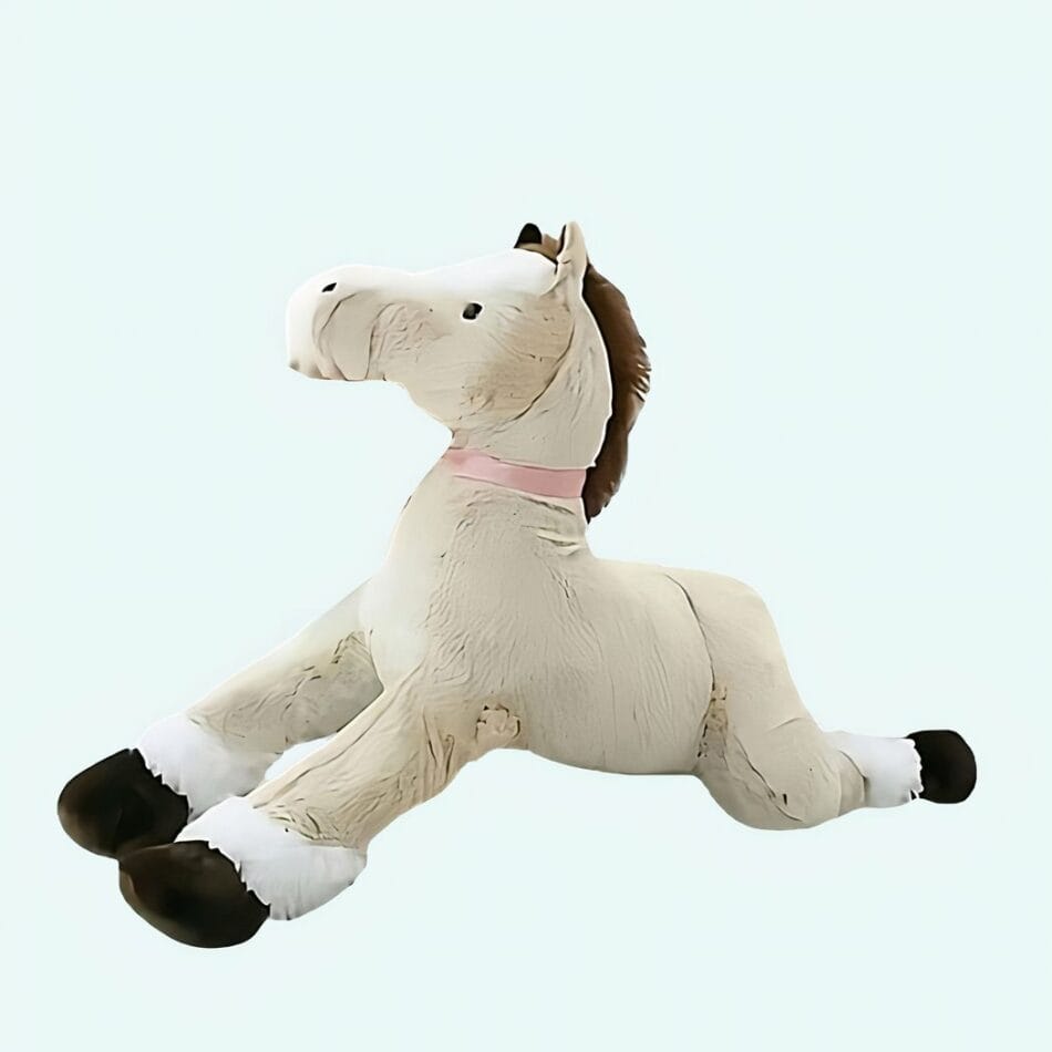 Knuffelpaard Bruin Wit 120 Centimeter Lang Met Gouden Hoefen De Knuffel