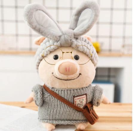 Knuffelvarken Grijs Witte Gestreepte Trui Zachte Stof De Knuffel
