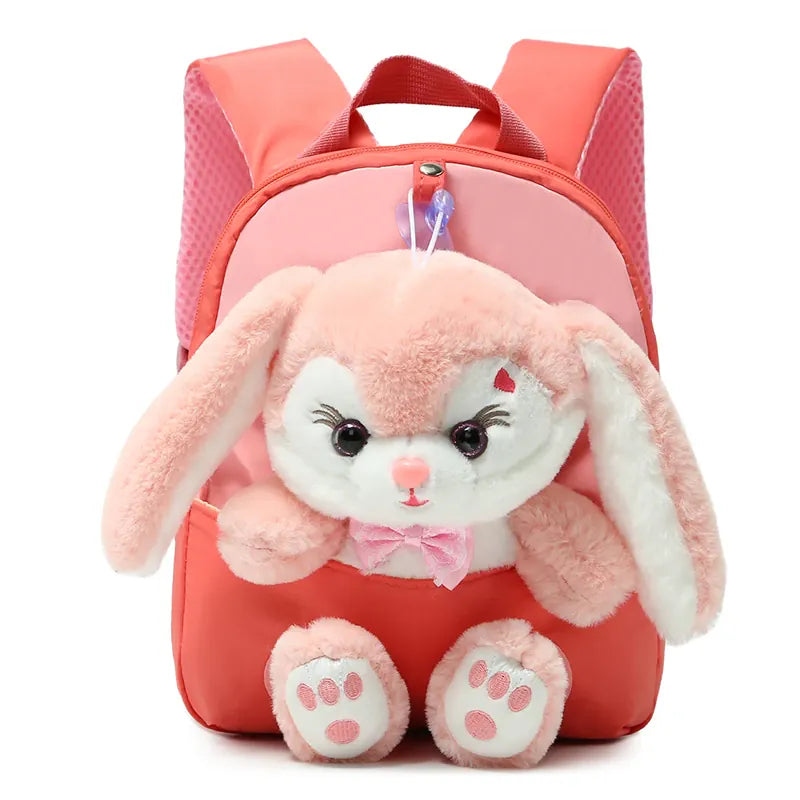 Konijn Knuffel Rugzak 3D | Pluche Kinderrugzak met Strik De Knuffel Rood