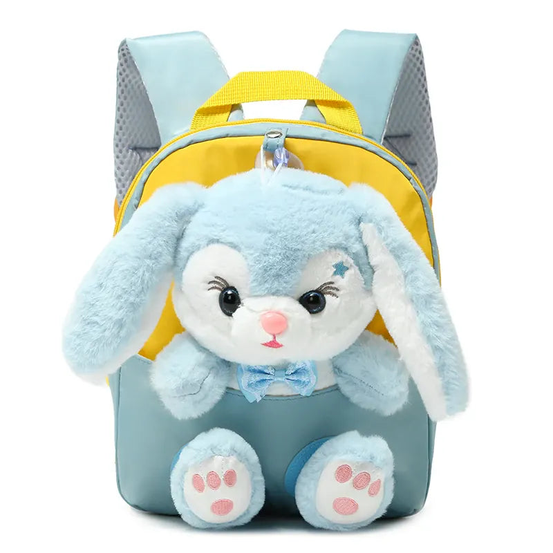 Konijn Knuffel Rugzak 3D | Pluche Kinderrugzak met Strik De Knuffel Blauw