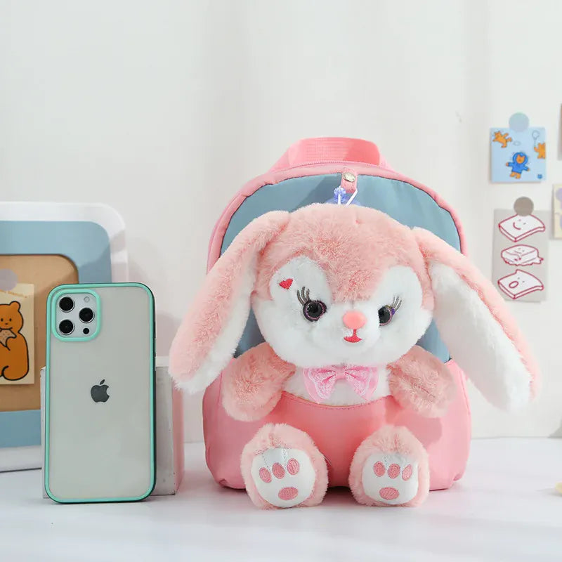 Konijn Knuffel Rugzak 3D | Pluche Kinderrugzak met Strik De Knuffel