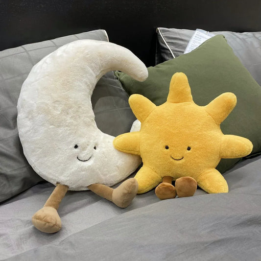 Lachende Maan of Zon Knuffelkussen | 30 tot 50 cm De Knuffel
