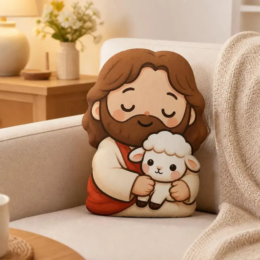 Lam van God Jezus Knuffelkussen | Christelijk Pluche Kussen De Knuffel