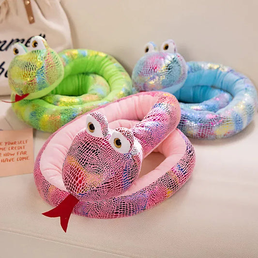 Lange Cartoon Slang Knuffel 120 of 160 cm | Roze, Groen of Blauw De Knuffel