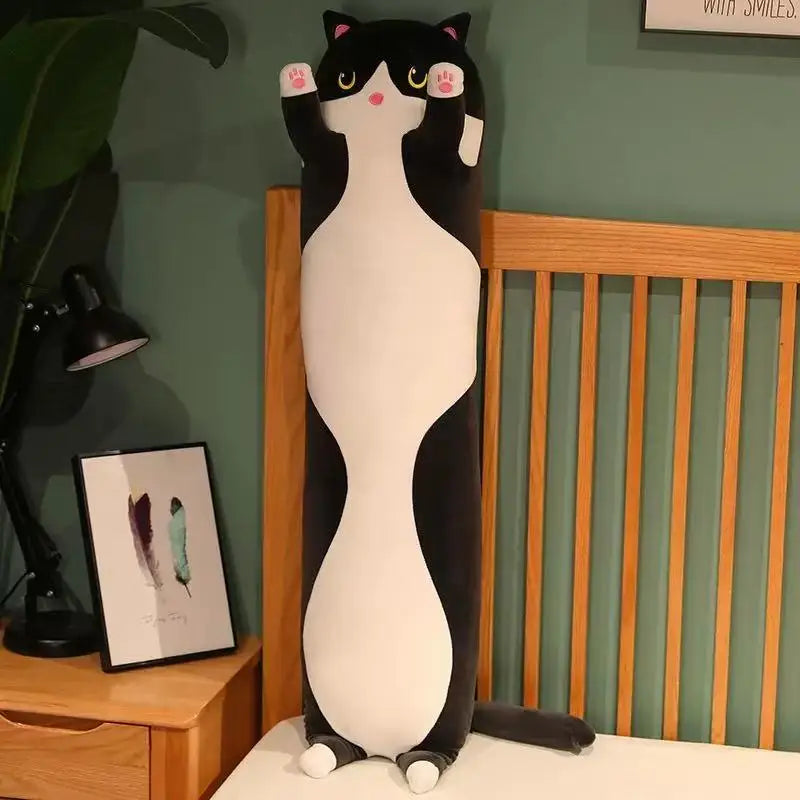 Lange Kat Knuffelkussen 50 of 70 cm | Poes in 4 Kleuren De Knuffel Zwart / 50 cm