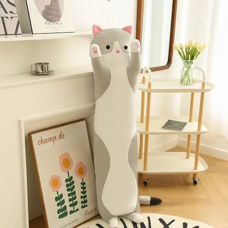 Lange Kat Knuffelkussen 50 of 70 cm | Poes in 4 Kleuren De Knuffel Grijs / 50 cm