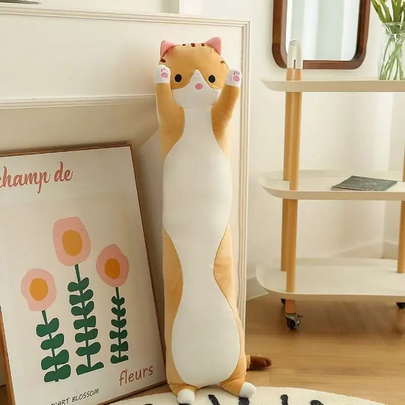Lange Kat Knuffelkussen 50 of 70 cm | Poes in 4 Kleuren De Knuffel Oranje / 50 cm