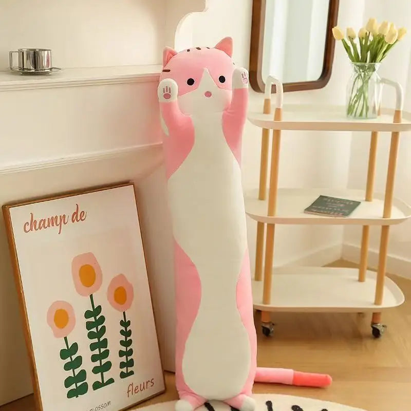 Lange Kat Knuffelkussen 50 of 70 cm | Poes in 4 Kleuren De Knuffel Roze / 50 cm