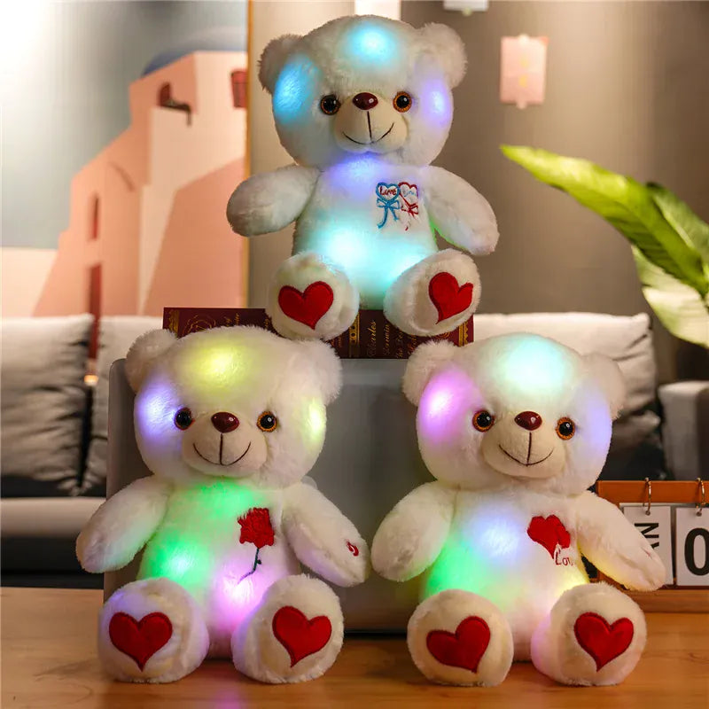 Lichtgevende Teddybeer met LED | Roos, Hartje of Strikje De Knuffel
