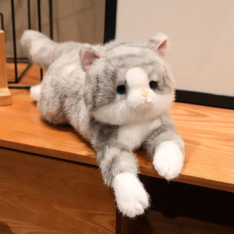 Liggende Kat Knuffel | Pluche Kitten Kussen De Knuffel 30 cm / Grijs