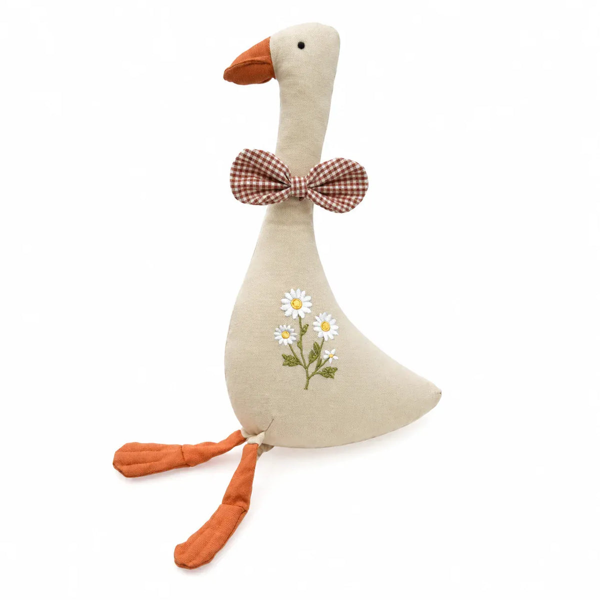 Linnen Gans Knuffel met Strikje | Handgemaakt in 3 Kleuren De Knuffel Bruin