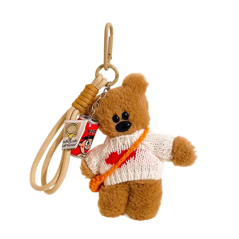 Luxe Bruine Beer Knuffel Sleutelhanger | 5 Kleuren De Knuffel Wit