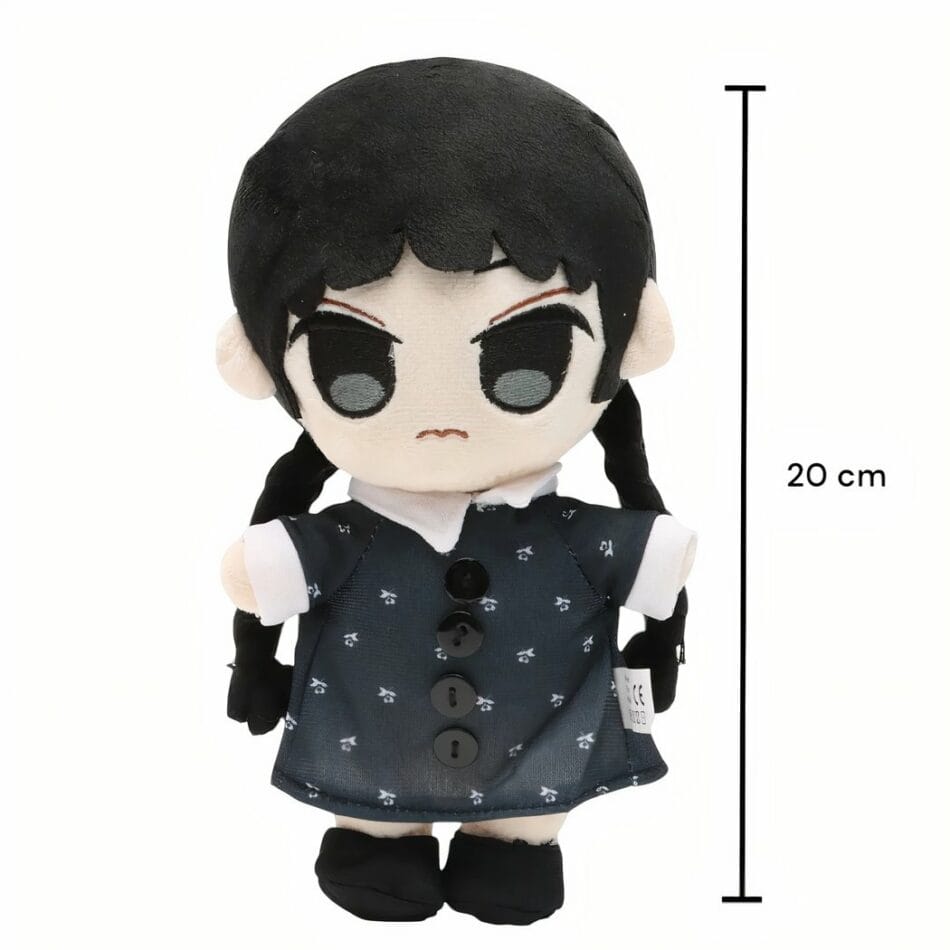 Mercredi Addams Knuffel in Zwarte Bloemen Jurk 20 cm De Knuffel