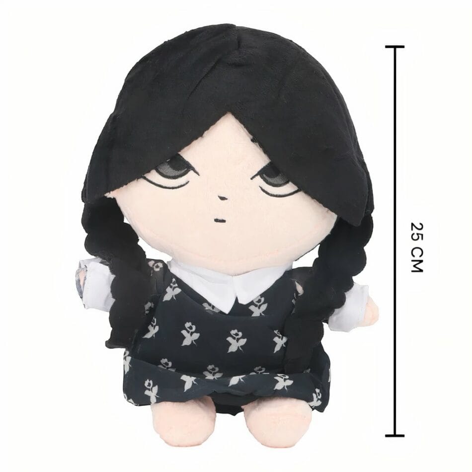 Mercredi Addams Knuffel Zacht 25 cm Nevermore Zwart Jurkje De Knuffel