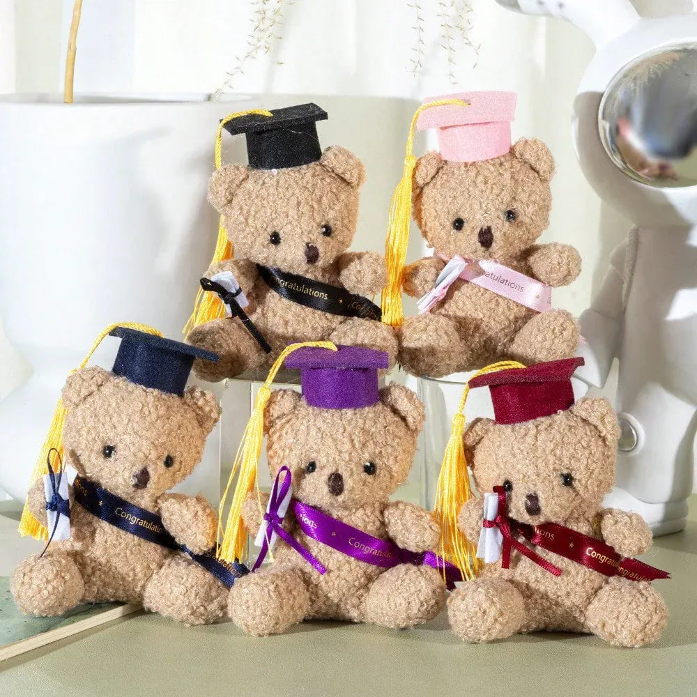Mini Afstudeer Beer Knuffel 14 cm | Toga en Baret in 5 Kleuren De Knuffel