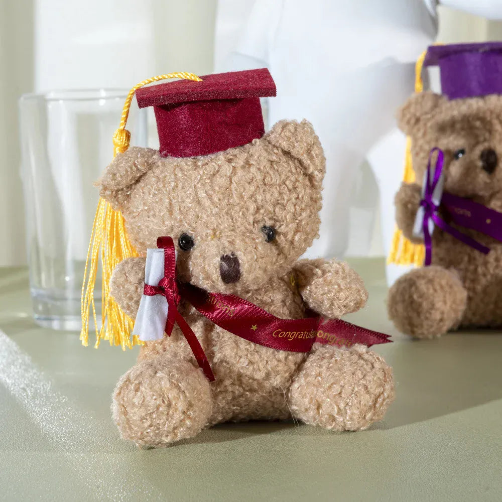 Mini Afstudeer Beer Knuffel 14 cm | Toga en Baret in 5 Kleuren De Knuffel Rood
