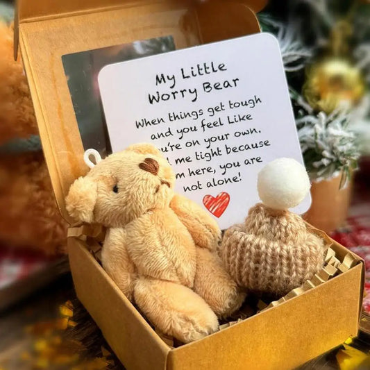 Mini Troostbeertje Knuffel in Doosje | Zakformaat Beer met Kaartje De Knuffel