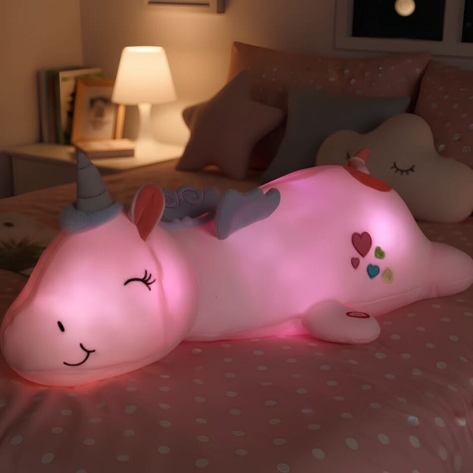 Nachtlampje Eenhoorn Knuffel Lichtgevend Met Regenboog LED De Knuffel