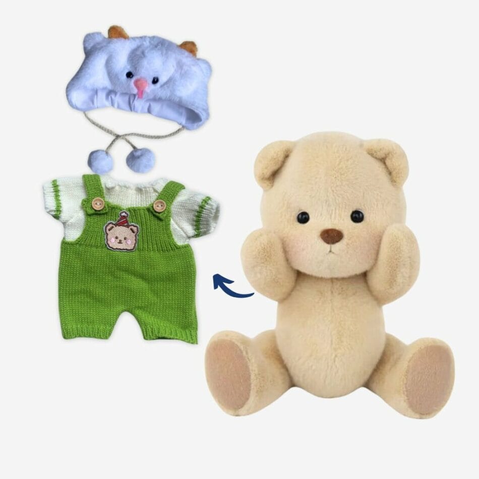 Nino Knuffelbeer Groene Gebreideoutfit Handgemaakt Capuchon Bretels De Knuffel