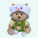 Nino Knuffelbeer Groene Gebreideoutfit Handgemaakt Capuchon Bretels De Knuffel