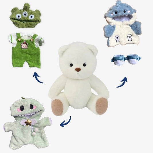 Nino Knuffelbeer Met Articulatie En Groene Gebreide Outfit Alien Hoed De Knuffel pack-ours-blanc-alien-dinosaure-requin
