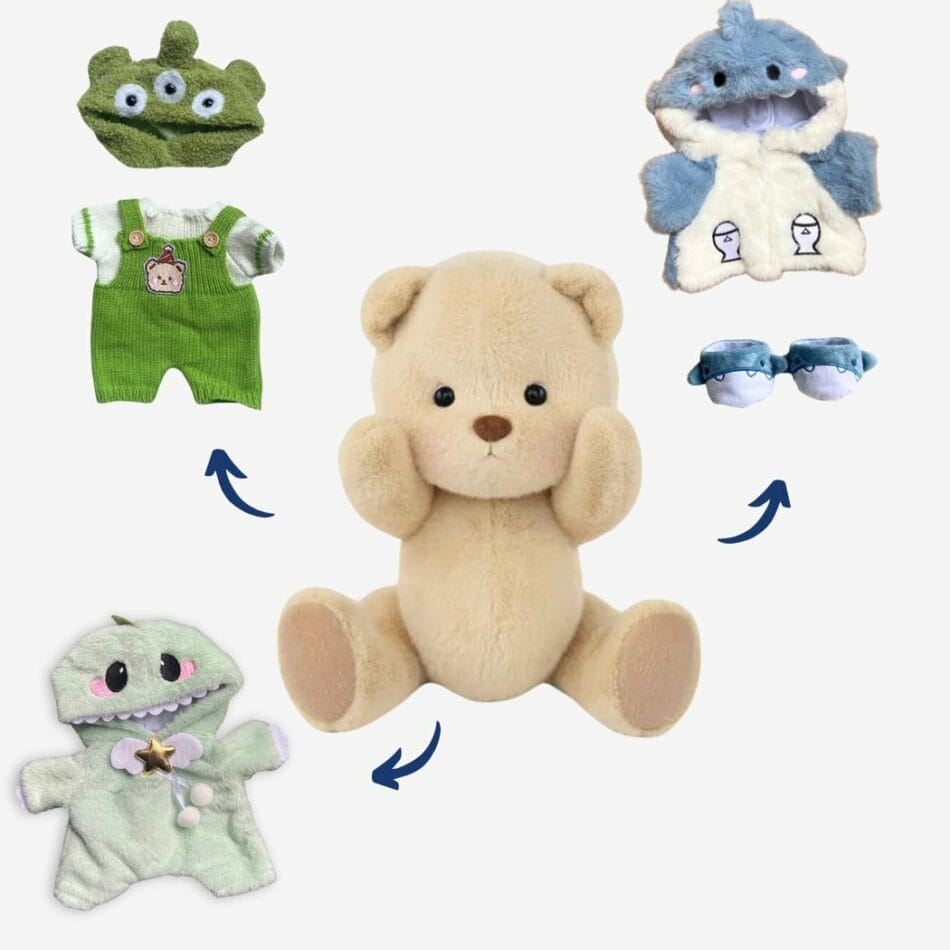 Nino Knuffelbeer Met Articulatie En Groene Gebreide Outfit Alien Hoed De Knuffel
