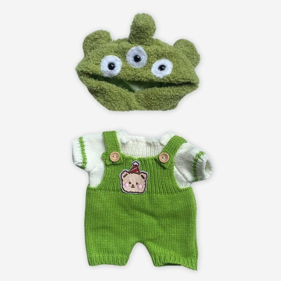 Nino Knuffelbeer Met Articulatie En Groene Gebreide Outfit Alien Hoed De Knuffel